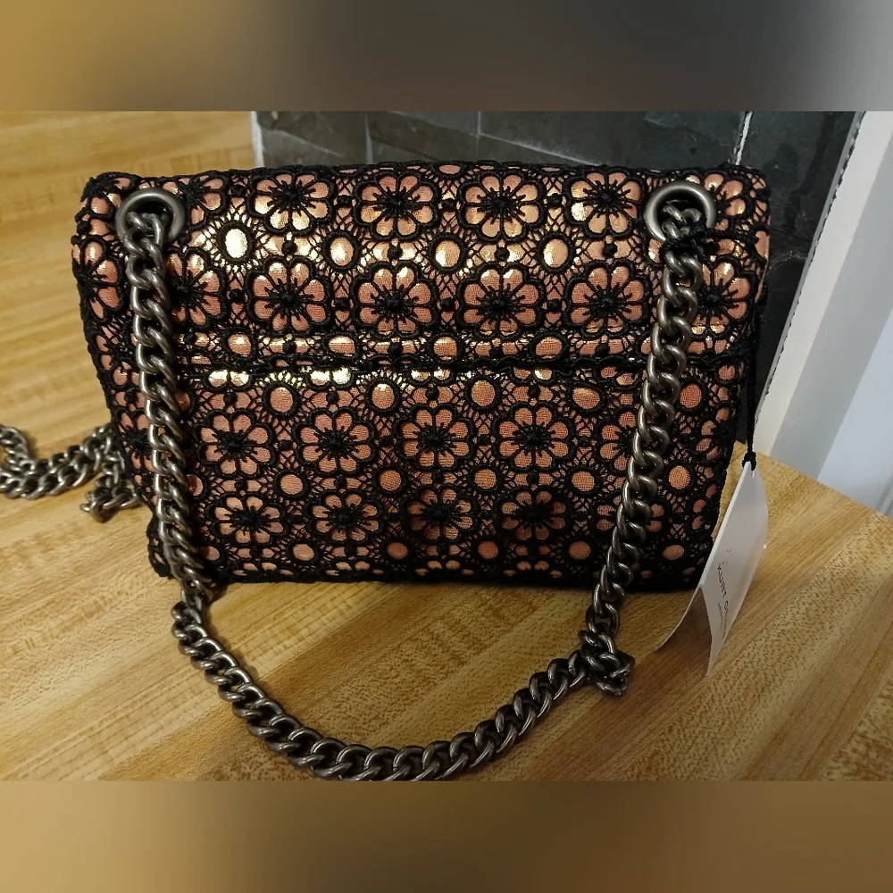 Kurt Geiger NWT Metallic with Black Crochet Overlay and Dustbag